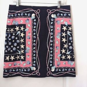 Talbots Navy Blue Nautical Starfish Shell Print Skirt.Size 8. Beach. Ocean